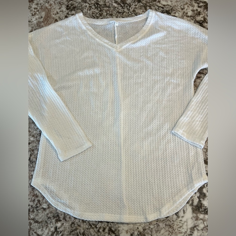 Large NEW Lightweight Waffle Knit Ivory Cream Long Sleeve Sweater Top Women’s